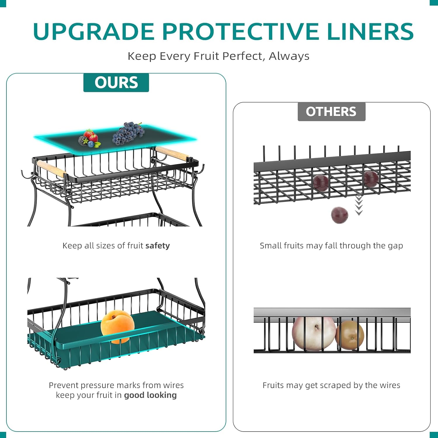 2 Tier Fruit Basket with 4 Banana Hangers, Premium Detachable Fruit Bowl for Kitchen Counter, Large Capacity Fruit Holder Stand Countertop Organizer for Bread Snack Produce Storage - Image 3