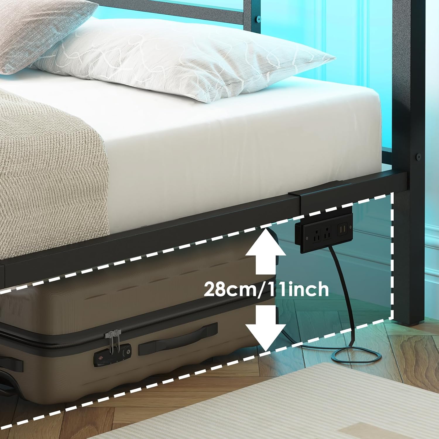 Fixwal Full Size Bed Frame with Charging Station, Metal Bed Frame with Port and Outlet - Image 5