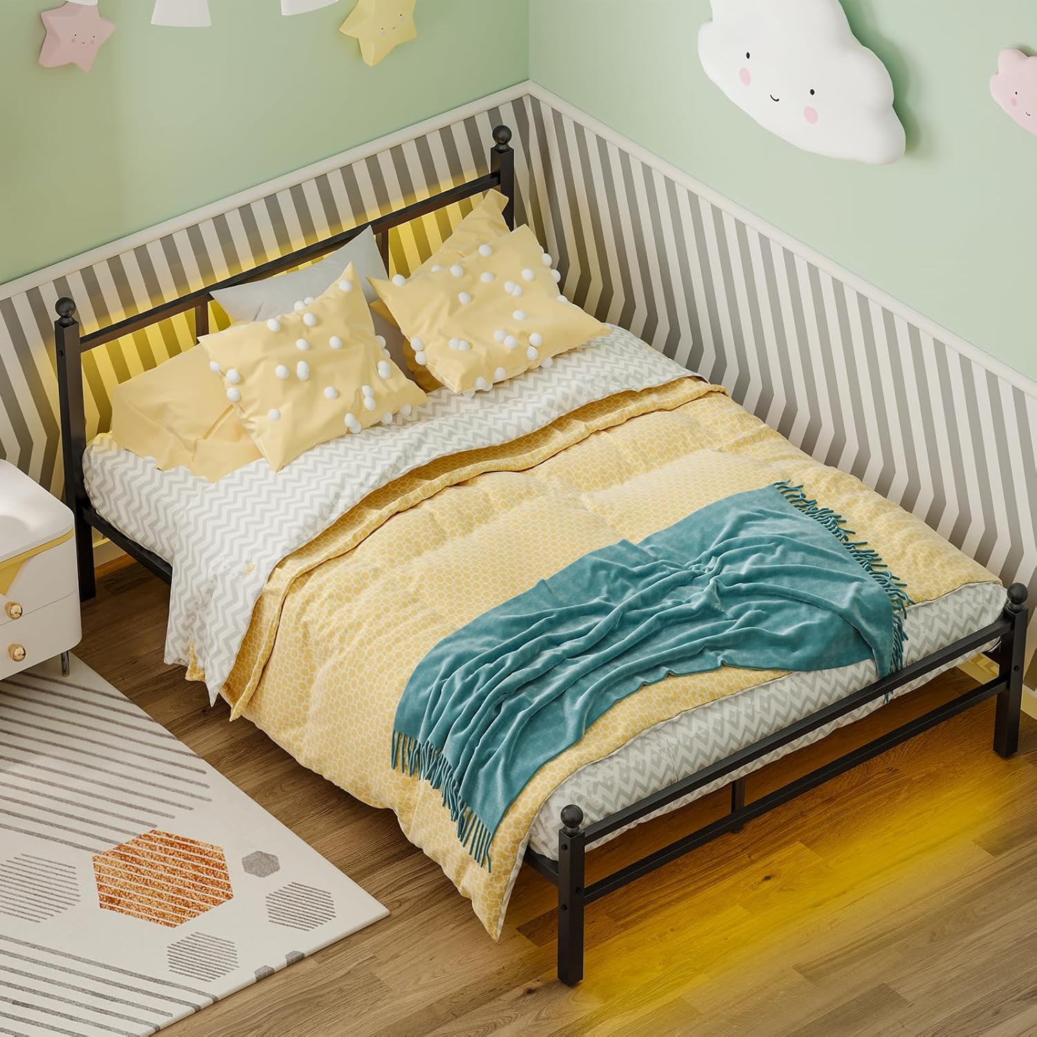 Fixwal Full Size Bed Frame with Charging Station, Metal Bed Frame with Port and Outlet - Image 7